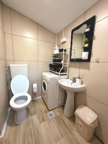 a small bathroom with a toilet and a sink at Water Lily Dock Prevlaka in Prevlaka