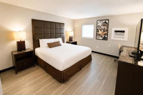 a bedroom with a large bed and two night stands at Rocky Mount Motel near Hwy 220 in Rocky Mount