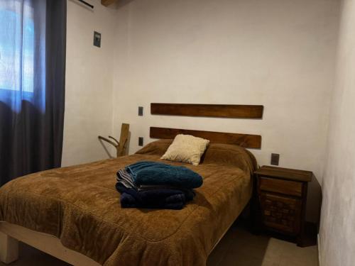a bedroom with a bed with two blankets on it at Cabaña el roble, Mazamitla Jalisco in Mazamitla