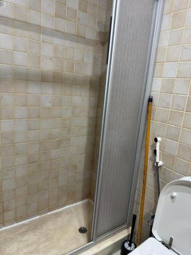 a shower stall with a toilet in a bathroom at فندق فيفيان الجميزة in An Naqāʼ