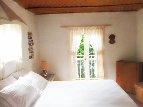 a bedroom with a white bed and a window at La Casona Breakfast & Wellness Center in Temascaltepec de González