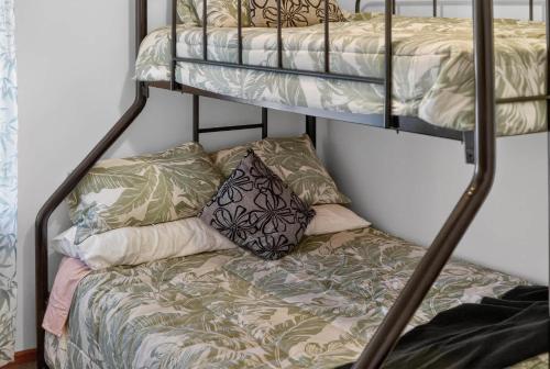a bunk bed in a room with a pillow on a couch at Cockles on Willmett road in Goolwa