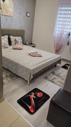 a bedroom with a bed and a rug on the floor at Garsoniera Monique Luxury in Chiajna