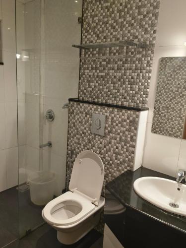 a bathroom with a toilet and a sink at Matha Residency Munnar in Suryanelli