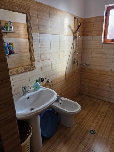 a bathroom with a sink and a toilet at Villa Greku in Dushnik