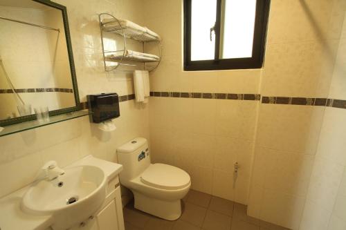 a bathroom with a white toilet and a sink at G Home Sir B&B in Magong