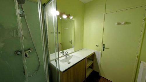 a bathroom with a sink and a shower at Maison du cèdre in Bonnac-la-Côte