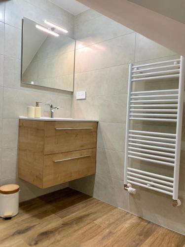 a bathroom with a sink and a mirror at Le Balcon de Narlay in Le Frasnois