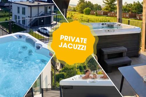 a collage of three pictures of a jacuzzi at Apartments by Mara Holiday in Liptovský Mikuláš