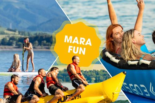 a collage of photos of people on the water at Apartments by Mara Holiday in Liptovský Mikuláš