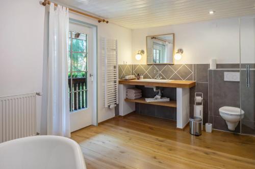 a bathroom with a sink and a toilet at Fuchs und Has' Feldberg in Feldberg