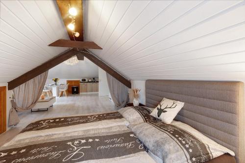 a bedroom with two beds in a attic at Schwarzwaldglück 2 Einheiten in St. Blasien