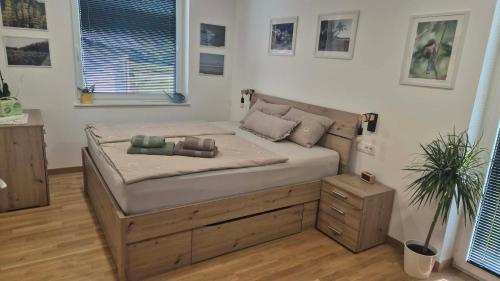 a bedroom with a large bed in a room at Ta World apartments in Spodnji Log