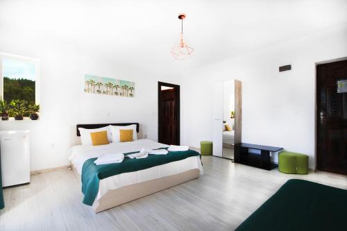 a bedroom with a large bed in a room at Irenne in Păltiniş