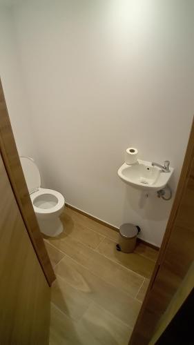 a bathroom with a toilet and a sink at L'entracte in Hensies