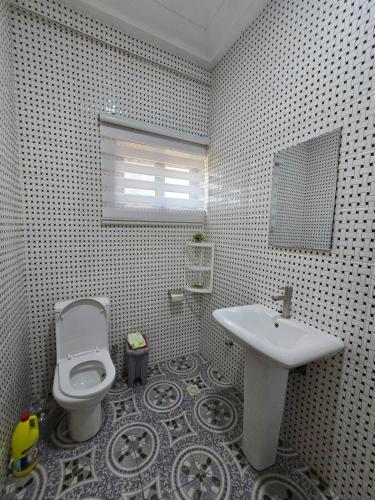 a bathroom with a toilet and a sink at 2 bedroom super cozy apartment in Accra