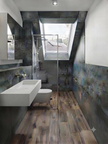 a bathroom with a sink and a window at Central Starnberg and surrounded by nature in Starnberg