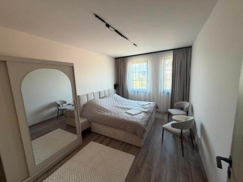 a bedroom with a bed and a large mirror at Mély-Patak Vendégház in Erdőbénye