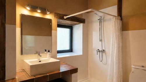 a bathroom with a sink and a shower at Las Hayucas in San Roque de Ríomiera