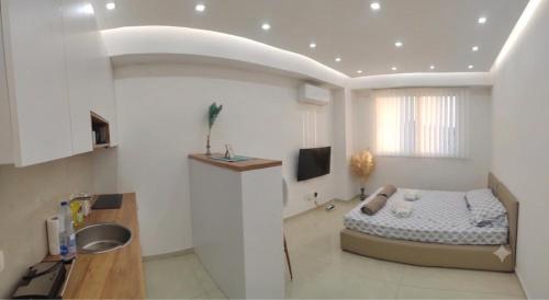 a bedroom with a bed and a sink in a room at A2 Apartment in Gostivar