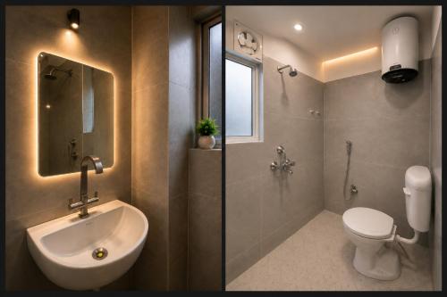 a bathroom with a sink and a toilet and a shower at Hotel Prince Paradise in Patna