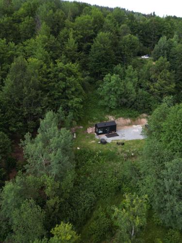 an aerial view of a camp site in a forest at TogetherNest - Ash in Mătişeşti
