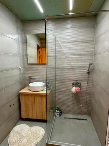 a bathroom with a shower and a sink at Winter Dream Vlašić in Šišava