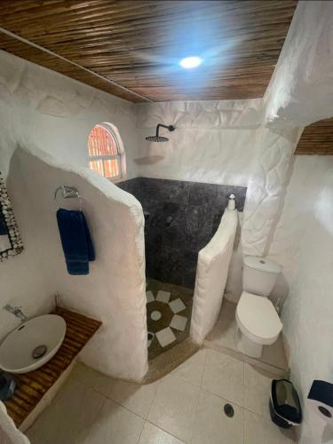 a small bathroom with a toilet and a sink at brisas costeña in Santa Marta