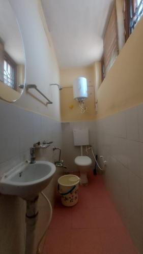 a bathroom with a sink and a toilet at Honey Palace Homestay in Madikeri