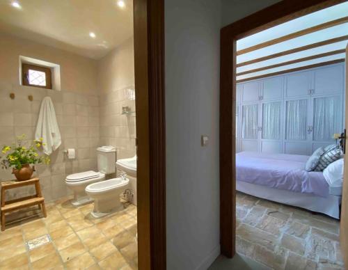 a bathroom with a bed and a toilet and a sink at Etxauri Palace for art lovers in Echauri