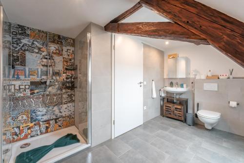 a bathroom with a shower and a toilet at A9 City Boardinghouse ,WiFi , Parking, VAT Invoice in Günzburg