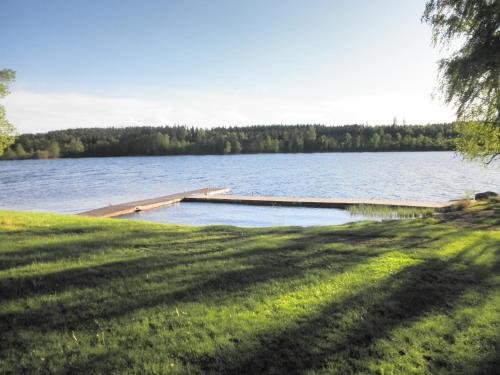 a dock in the middle of a lake at Sjöanäs 3 in Tolg