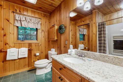 a bathroom with a toilet and a sink at Four Seasons at the Lake in Bridgton