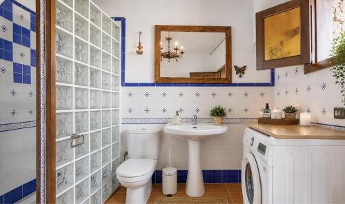 a bathroom with a toilet and a sink at Casa Emblemática Garaday Lanzarote. in Tinajo