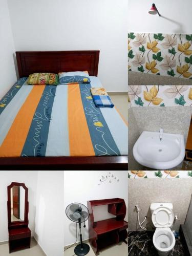 a collage of pictures of a bedroom with a bed at Freedom Rest Rooms in Anuradhapura