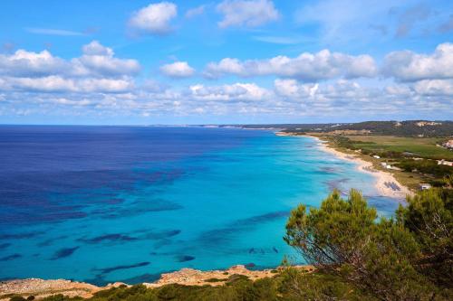 an aerial view of the ocean and a beach at SOL by Meliá Milanos Pingüinos in Son Bou