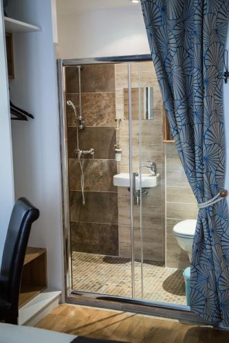 une salle de bain avec une douche avec des toilettes et un lavabo dans l'établissement Private room in a Parisian homestay! - Close to it all!, à Paris