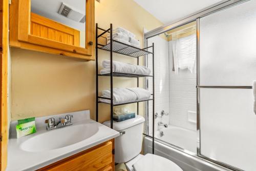 a bathroom with a toilet and a sink and a shower at Hiker in Clark