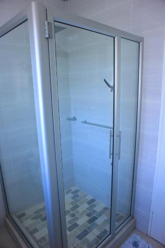 a shower with a glass door in a bathroom at Brooke Paradise in Bulawayo