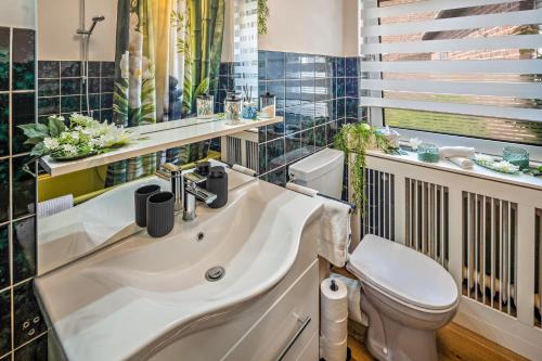 a bathroom with a sink and a toilet at Land Leben Wohnung 1 in Erkelenz