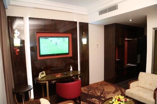 Televisyen dan/atau pusat hiburan di Hôtel Fleur de Lys Plateau