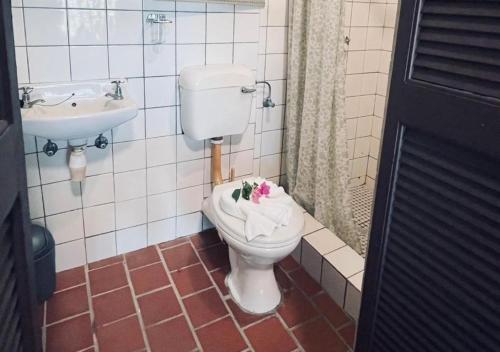 a bathroom with a toilet and a sink at Ngandu Hotel - Rundu in Rundu