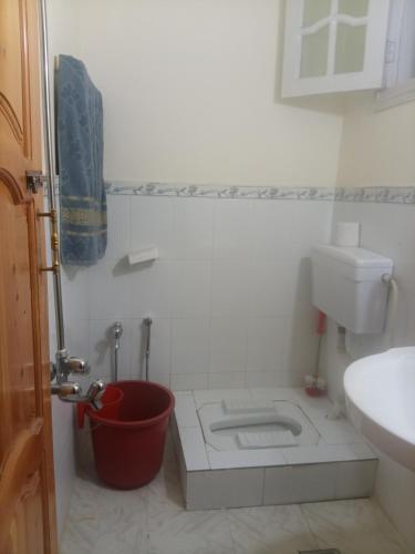 a small bathroom with a toilet and a sink at Ibrahim lodge restaurant in Astor