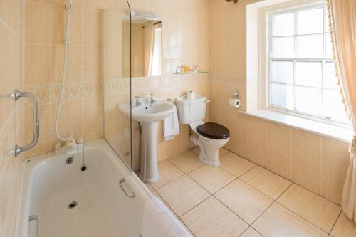 a bathroom with a tub and a toilet and a sink at Dooly's Hotel in Birr