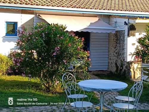 a table and chairs in front of a house at La Cadournaise in Saint-Seurin-de-Cadourne