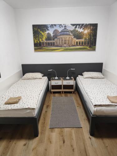 a room with two beds and a painting on the wall at Apartma Marko Rogaška in Rogaška Slatina