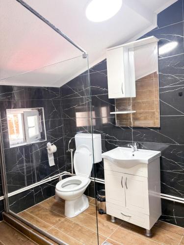 a bathroom with a toilet and a sink at Muso Apartments in Gevgelija