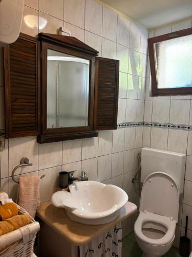 a bathroom with a sink and a toilet at House Zrno Peaceful Stone House in Račišće, Korčula in Račišće