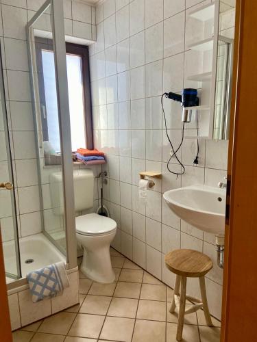 a bathroom with a toilet and a sink at B&B Pension-Schönheim in Monzingen