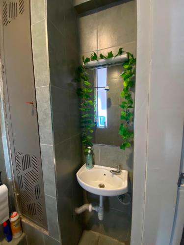 a bathroom with a sink and a mirror at Suite Life in Kiambu